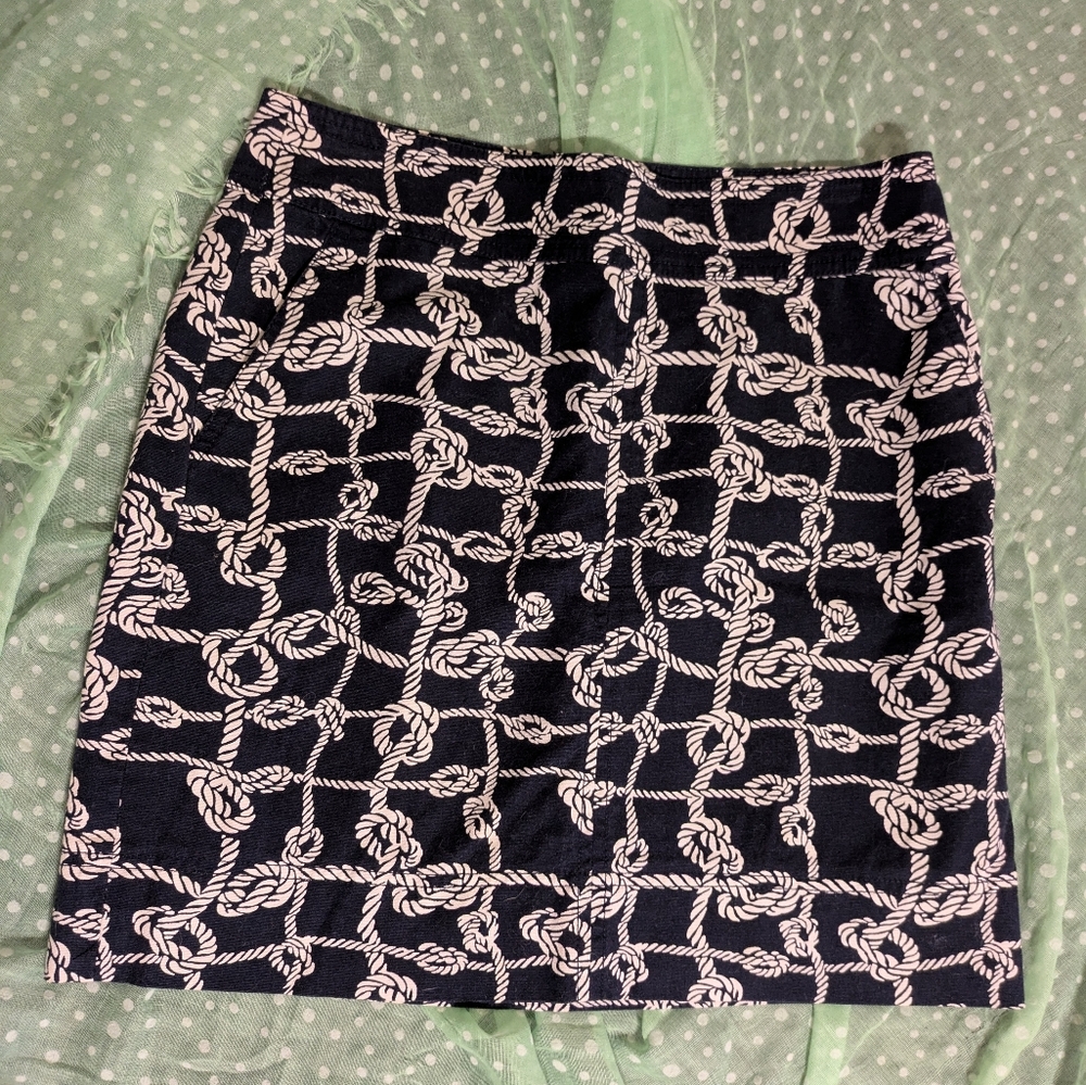 Talbots Navy Blue Skirt with White Rope Print
